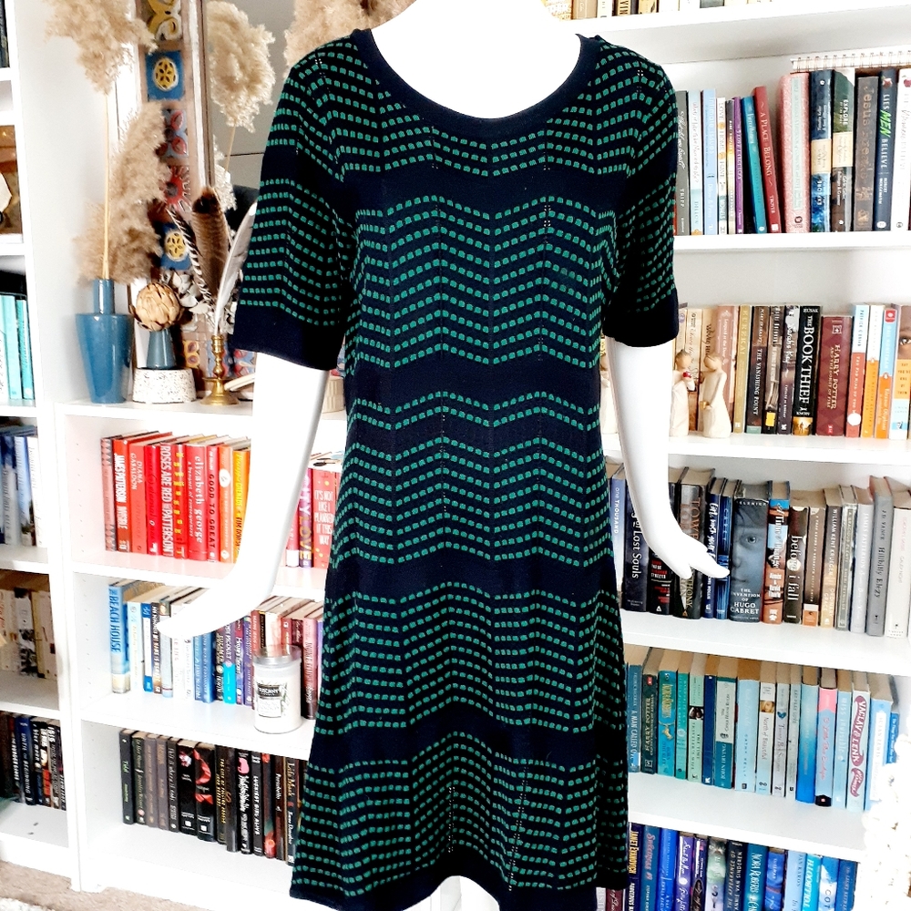 Knited Vintage Green and Black Modest Dress